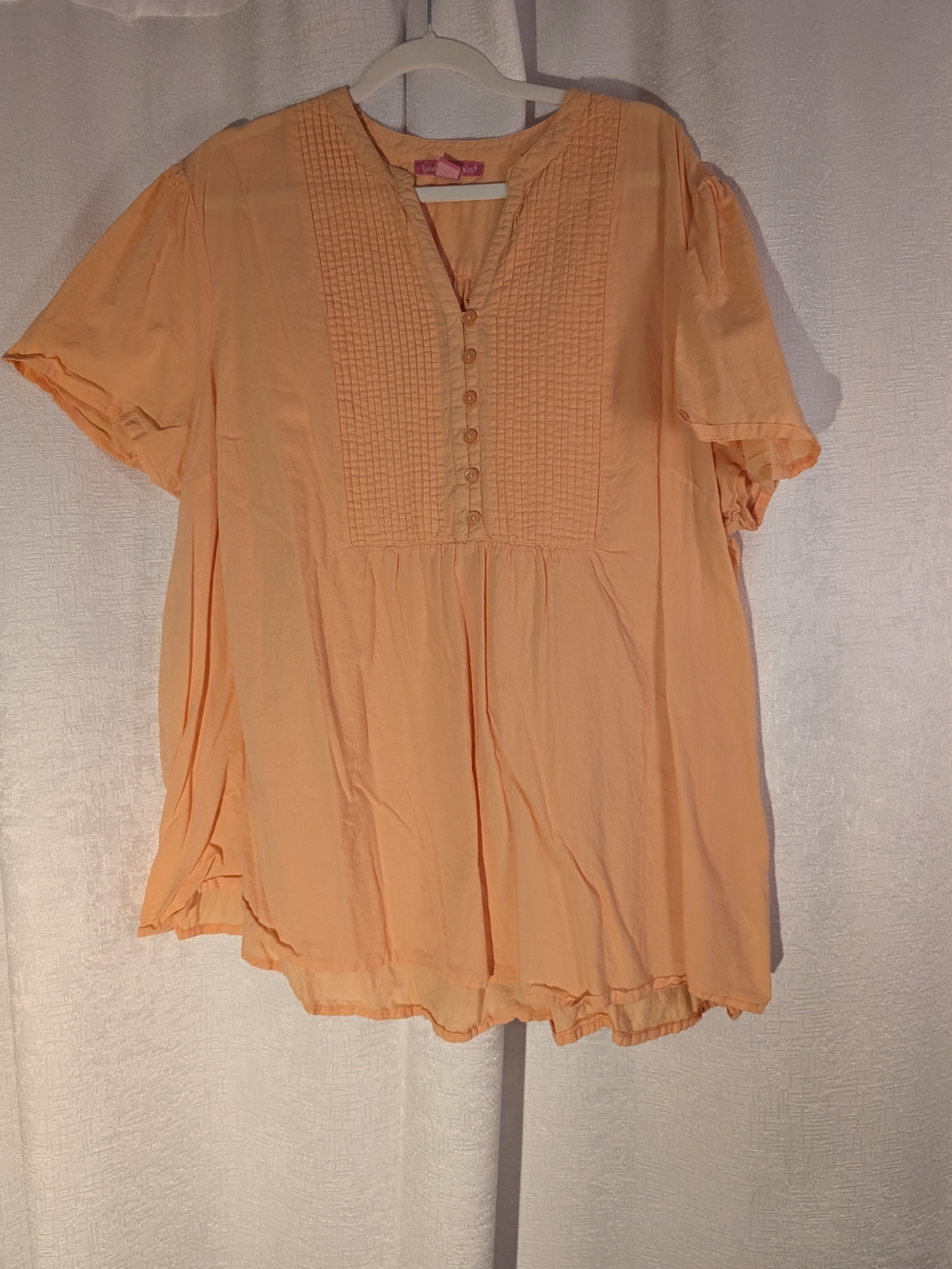 Woman Within 2X Peach Button-Front Pintuck Blouse